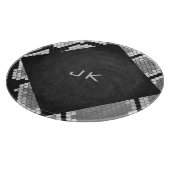Snakeskin, grau, weiß und schwarz Mit Monogramm Schneidebrett (Ecke)