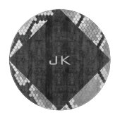 Snakeskin, grau, weiß und schwarz Mit Monogramm Schneidebrett (Vorderseite)