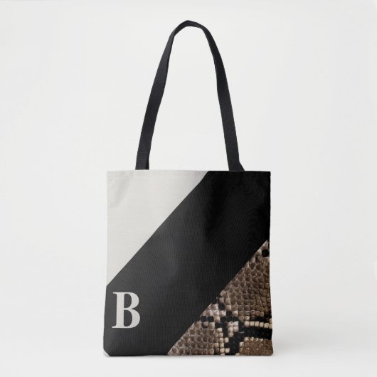 Snakeskin Image Black & Creme Monogramm Tasche (Vorderseite)