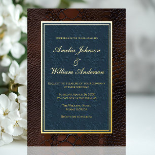Snakeskin Leather Viktorianisch Brown Blue Wedding Folieneinladung