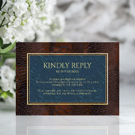Snakeskin Leather Viktorianisch Brown Wedding RSVP Karte