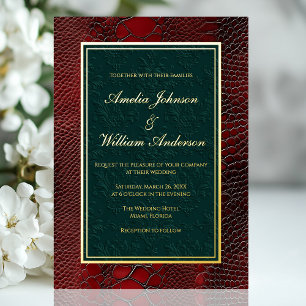 Snakeskin Leather Viktorianisch Red Dark Green Wed Folieneinladung