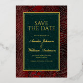 Snakeskin Leather Viktorianisch Red Save the Date Folieneinladung (Vorderseite)