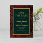 Snakeskin Leather Viktorianisch Red Save the Date Folieneinladung (Stehend vorne)