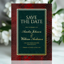 Snakeskin Leather Viktorianisch Red Save the Date Folieneinladung