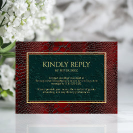 Snakeskin Leather Viktorianisch Red Wedding RSVP Karte