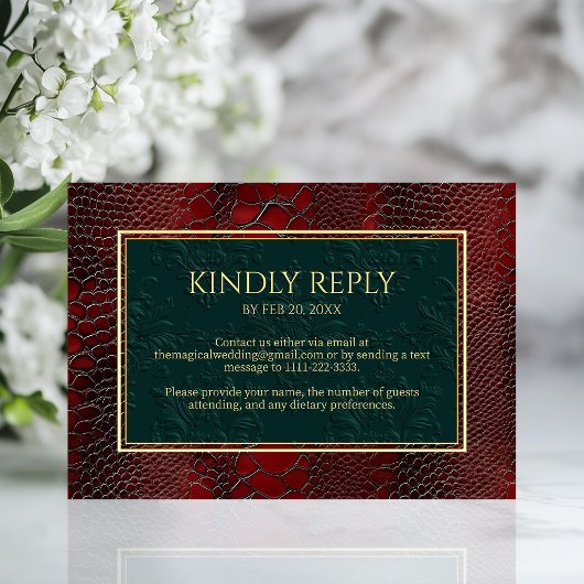 Snakeskin Leather Viktorianisch Red Wedding RSVP Karte