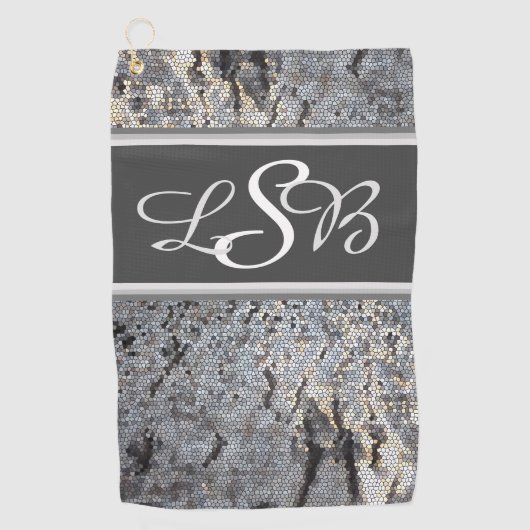 Snakeskin Muster Mosaik Kleine graue Tile Monogram Golfhandtuch (Vorderseite)