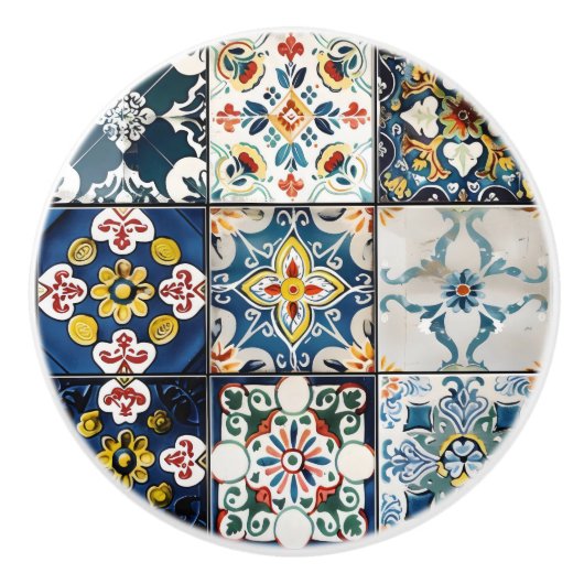 Snall Blue Italian Tile Pattern Keramikknauf (Vorderseite)
