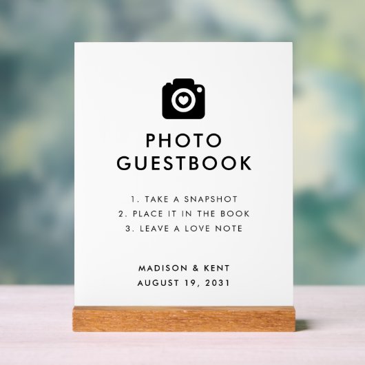 Snap a Selfie White Wedding Foto Guestbook Acrylschild (Neutral)
