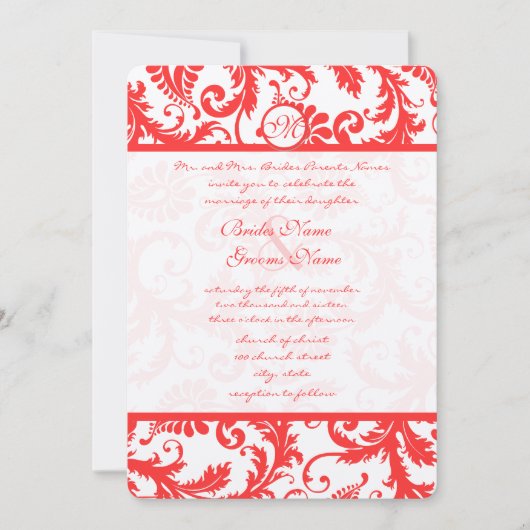 Snap Dragon Coral Damask Einladung zur Hochzeit (Vorderseite)