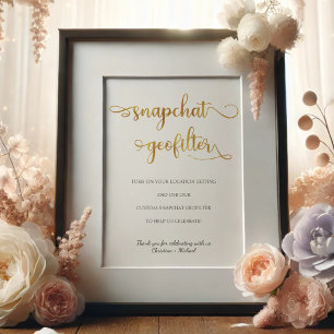 Snapchat geofilter gold white Wedding Sign Poster