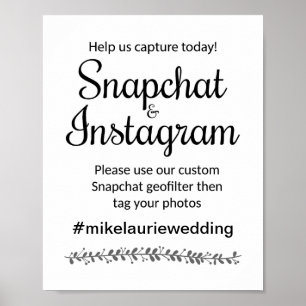 Snapchat Instagram Hashtag Wedding Sign - Rocheste Poster