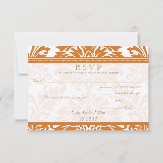 Snapdragon Coral & Ivory Damask Wedding UAWG RSVP Karte (Vorderseite)
