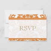 Snapdragon Coral & Ivory Damask Wedding UAWG RSVP Karte (Rückseite)