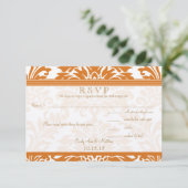 Snapdragon Coral & Ivory Damask Wedding UAWG RSVP Karte (Stehend Vorderseite)