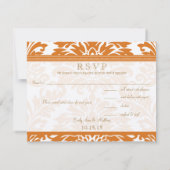 Snapdragon Coral & Ivory Damask Wedding UAWG RSVP Karte (Rückseite)