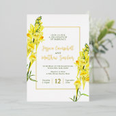 Snapdragon gelbe Blumen und goldene Sommerhochzeit Folieneinladung (Stehend vorne)