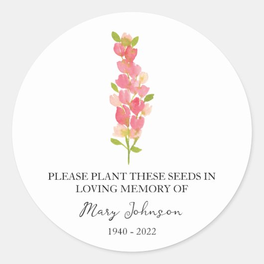 Snapdragon Memorial Beerdigung Seed Packet Runder Aufkleber (Vorderseite)