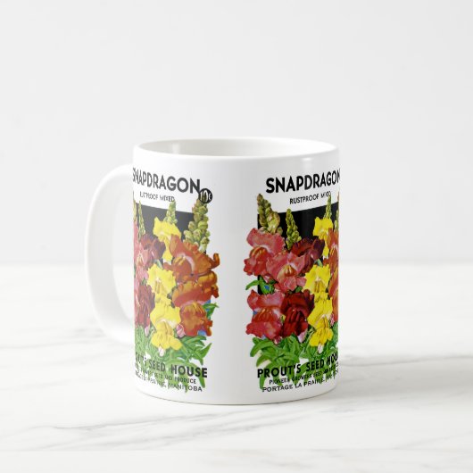 Snapdragon Vintag Seed Packet Kaffeetasse (Vorderseite Links)