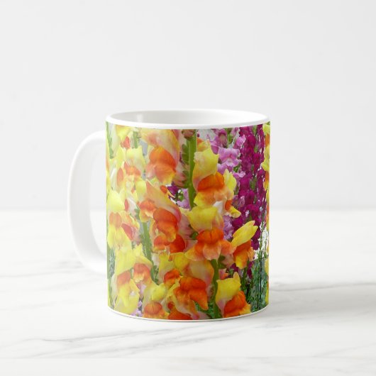 Snapdragons farbenfrohe Blüte Kaffeetasse (Vorderseite Links)
