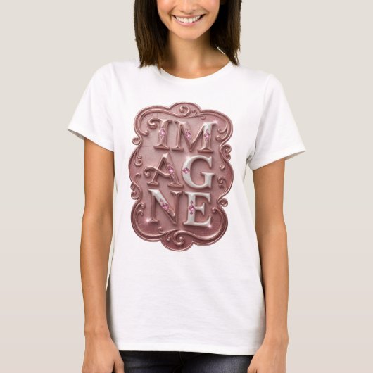 Snappy Pink IMAGINE Text Design T-Shirt (Vorderseite)