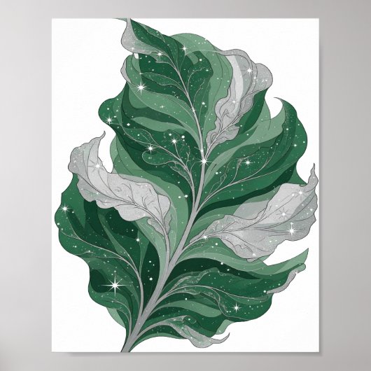 Snappy Silber GREEN LEAF WITH STARS Design Poster (Vorne)