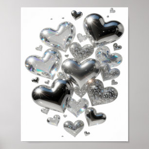 Snappy Silver HEARTS OF GLASS 3D Text Kunst Poster