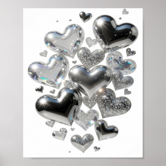 Snappy Silver HEARTS OF GLASS 3D Text Kunst Poster (Vorne)