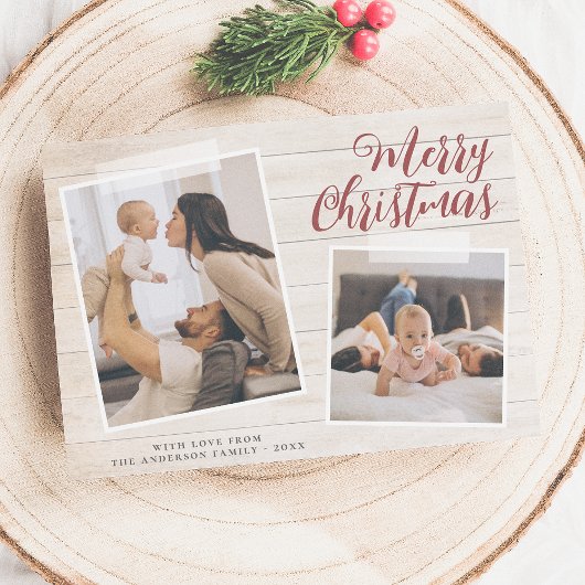 Snapshot Frohe Weihnachten Zwei-Foto-Weihnachtskar