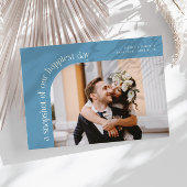 Snapshot Happiest Day Denim Blue Wedding Photo Dankeskarte