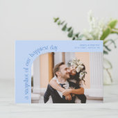 Snapshot Happiest Day Icy Blue Wedding Photo Dankeskarte (Stehend Vorderseite)