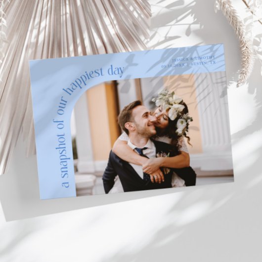 Snapshot Happiest Day Icy Blue Wedding Photo Dankeskarte