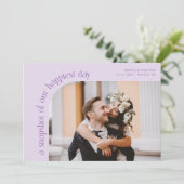 Snapshot Happiest Day Lilac Wedding Photo Dankeskarte (Stehend Vorderseite)