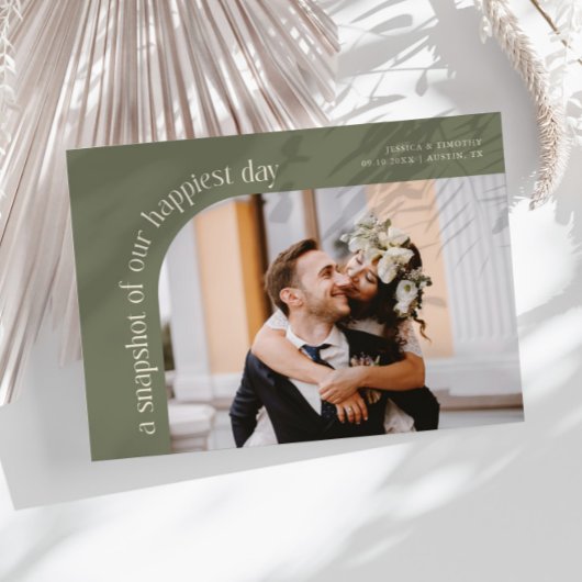 Snapshot Happiest Day Sage Green Wedding Photo Dankeskarte