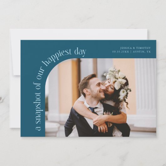 Snapshot Happiest Day Teal Wedding Photo Dankeskarte (Vorderseite)