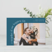 Snapshot Happiest Day Teal Wedding Photo Dankeskarte (Stehend Vorderseite)