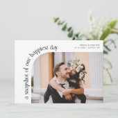 Snapshot Happiest Day White Wedding Photo Dankeskarte (Stehend Vorderseite)