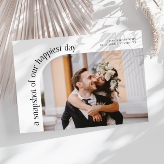 Snapshot Happiest Day White Wedding Photo Dankeskarte