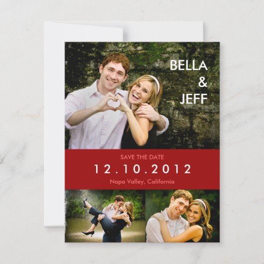 Snapshots Hochzeitsszenarien in Red Save the Date (Vorderseite)