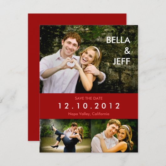Snapshots Hochzeitsszenarien in Red Save the Date  (Vorne/Hinten)