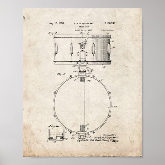 Snare Drum Patent - Old Look Poster (Vorne)