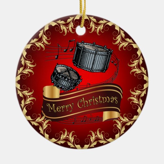 Snare Drums ~ Musical Scroll ~ Frohe Weihnachten ~ Keramik Ornament (Vorne)
