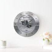 Snare Drums ~ Sheet Music ~ Brushed Silver Color ~ Große Wanduhr (Zuhause)