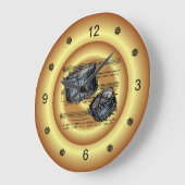 Snare Drums ~ Sheet Music ~ Gold Background ~ Große Wanduhr (Winkel)