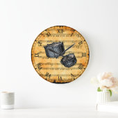 Snare Drums ~ Vintage Noten Hintergrund ~ Große Wanduhr (Zuhause)