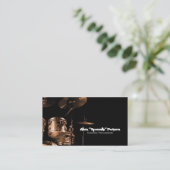 Snare und Tom Brown Drummer Business Card Visitenkarte (Stehend Vorderseite)