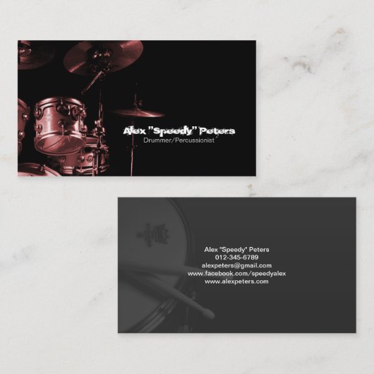 Snare und Tom Red Drummer Business Card Visitenkarte (Vorne/Hinten)