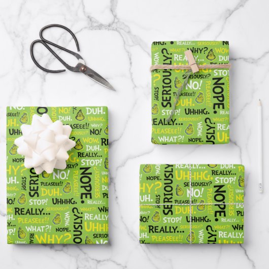 Snarky Grinch | Grinch Snarky Phrase Muster Geschenkpapier Set (Vorderseite)