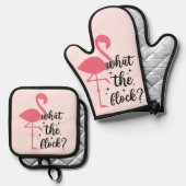 Snarky Pink Was für ein Flock Flamingo Ofenhandschuh & Topflappen-Set (Vorderseite/Rückseite)